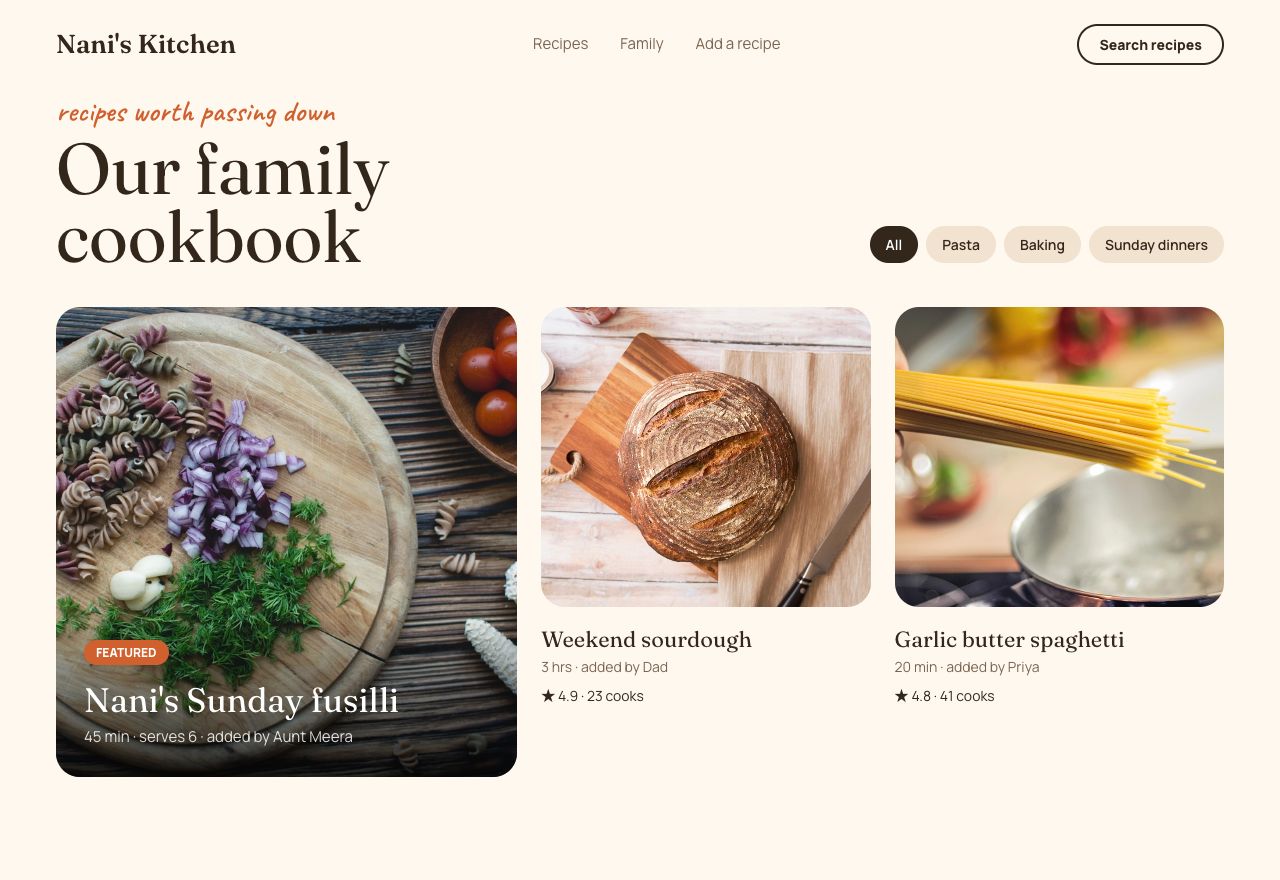 Family Recipe Box website built with Inkling